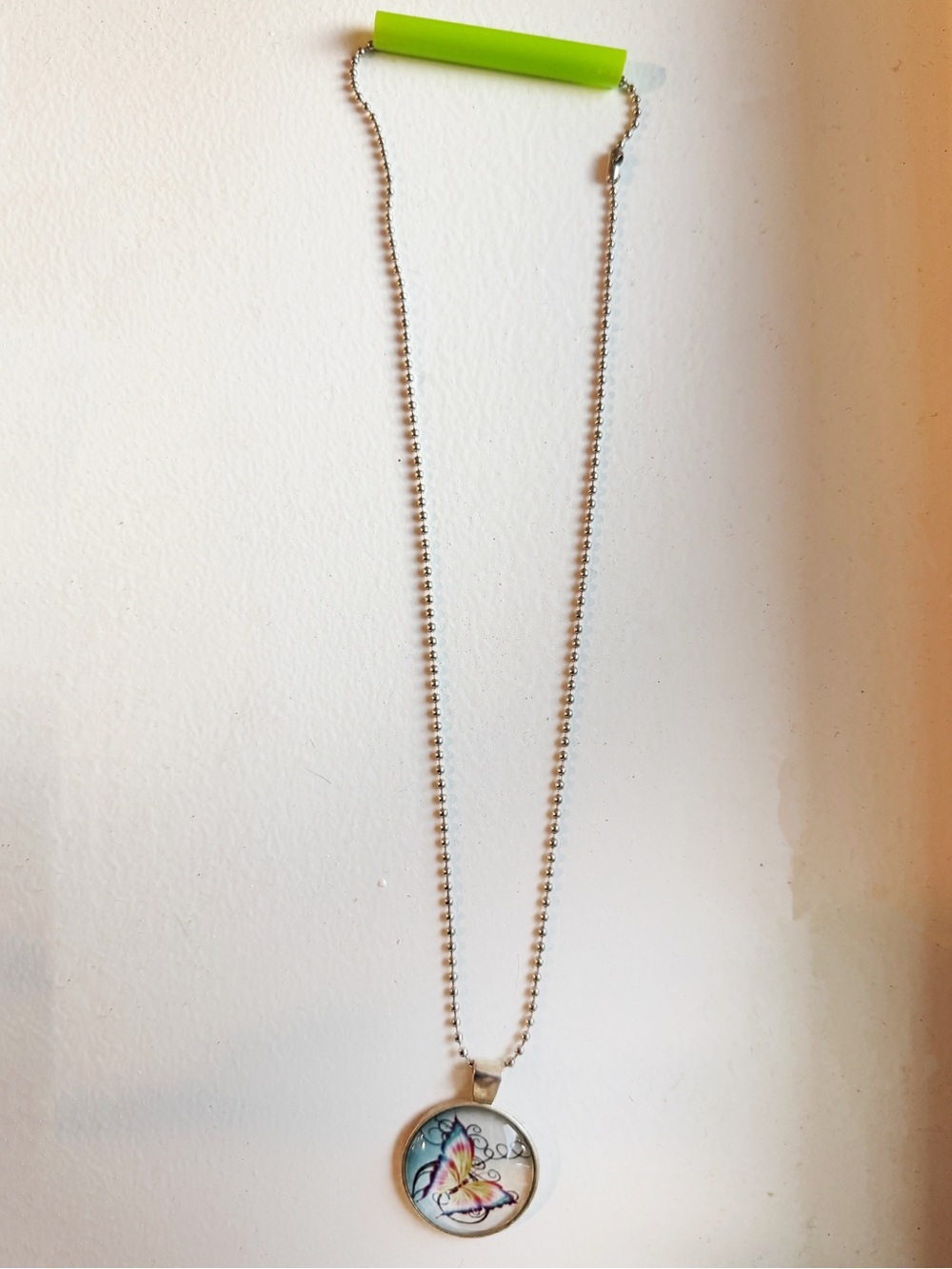 Silver-Tone Butterfly Cabochon Pendant Necklace
